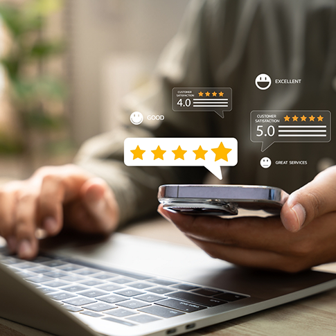 Person reading reviews on their phone